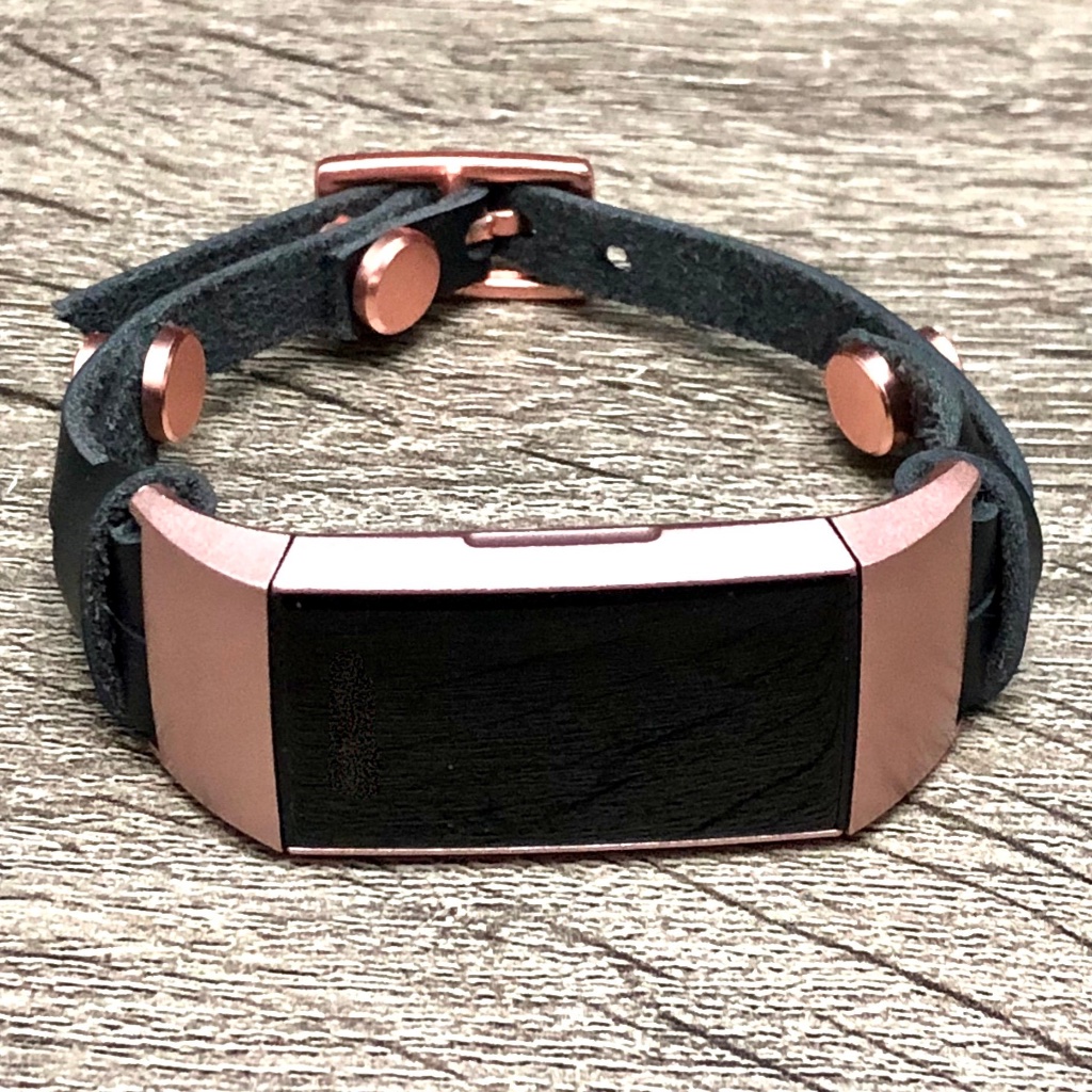 Slim Black Rose Gold Charge 4 Leather Bracelet
